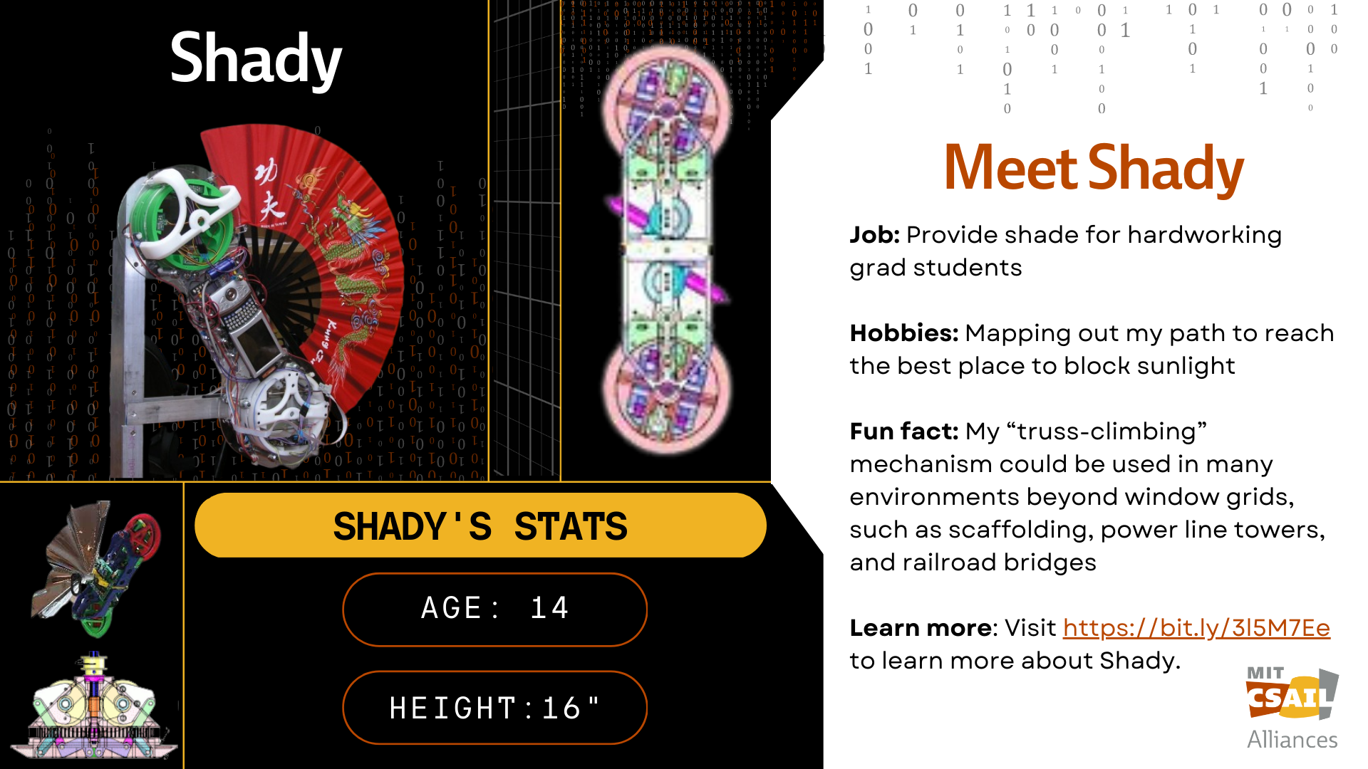 Photo collage of the robot Shady; with text that reads "Shady"