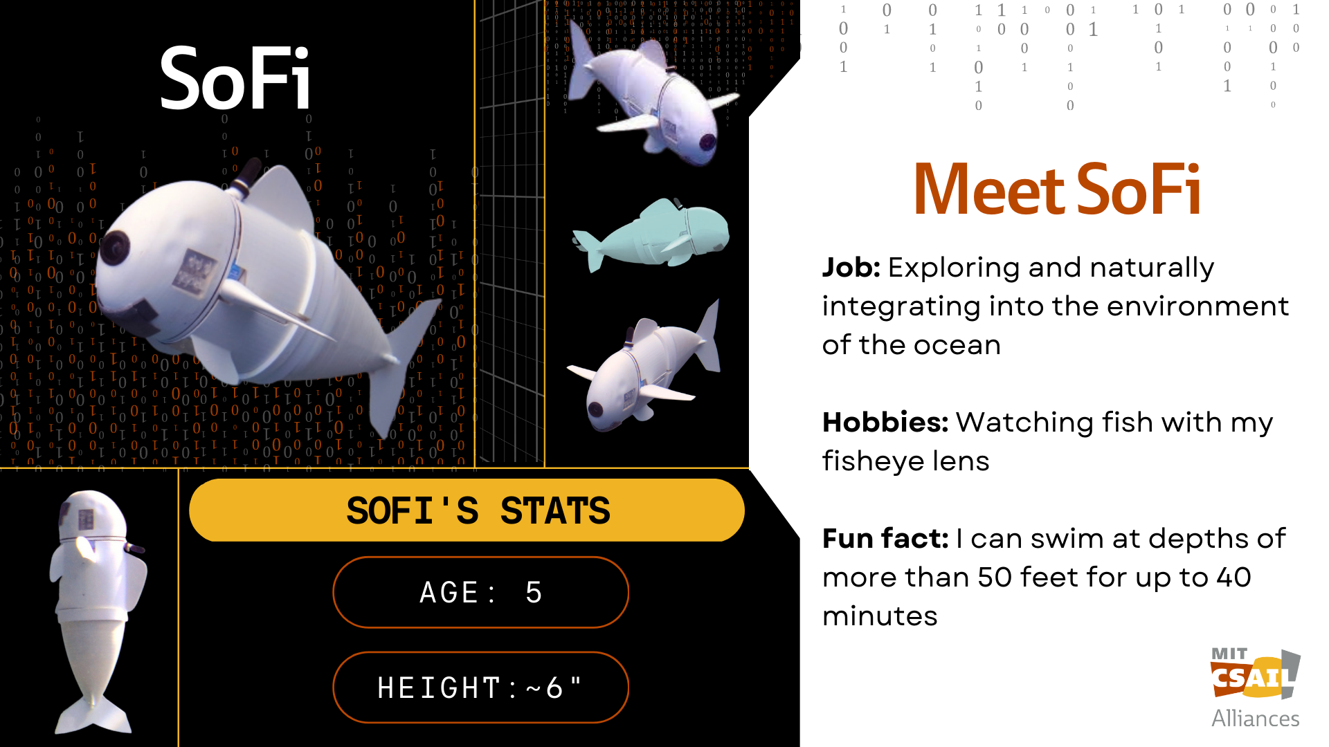 Sofi fish robot from MIT CSAIL; text that reads "Sofi" 