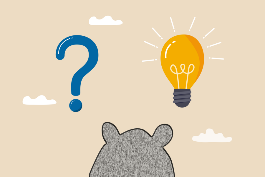 <img loading="lazy" src="/sites/default/filA cartoon drawing of the back of a mouse's head as it looks at a giant question mark floating in the sky on the left and a giant light bulb floating in the sky on the right.