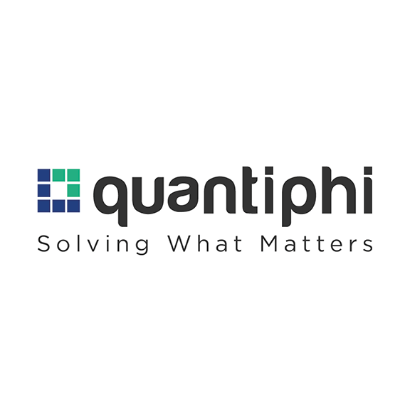 Quantiphi logo with subtext that reads solving what matters