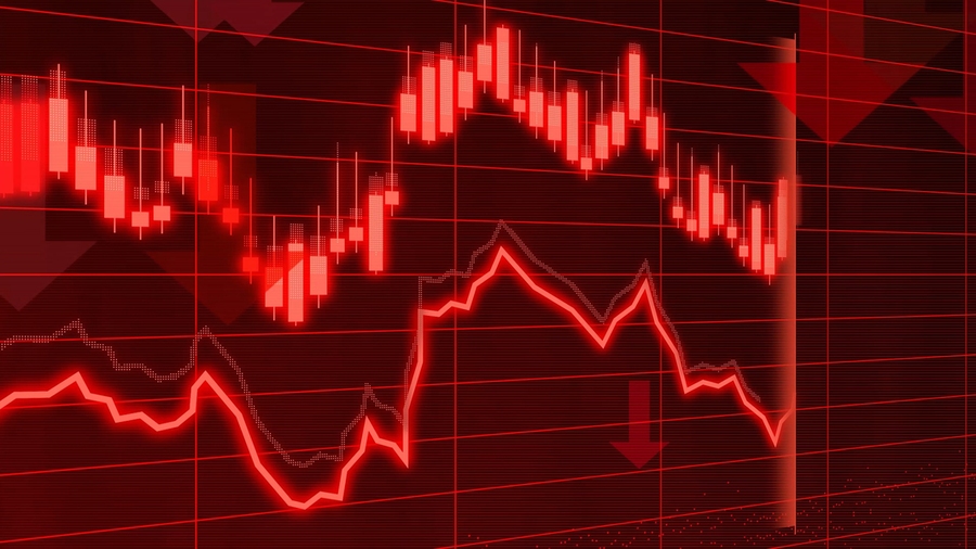 Two red lines, one above the other, against a black background. The lines have many peaks and valleys, representing a probability graph.