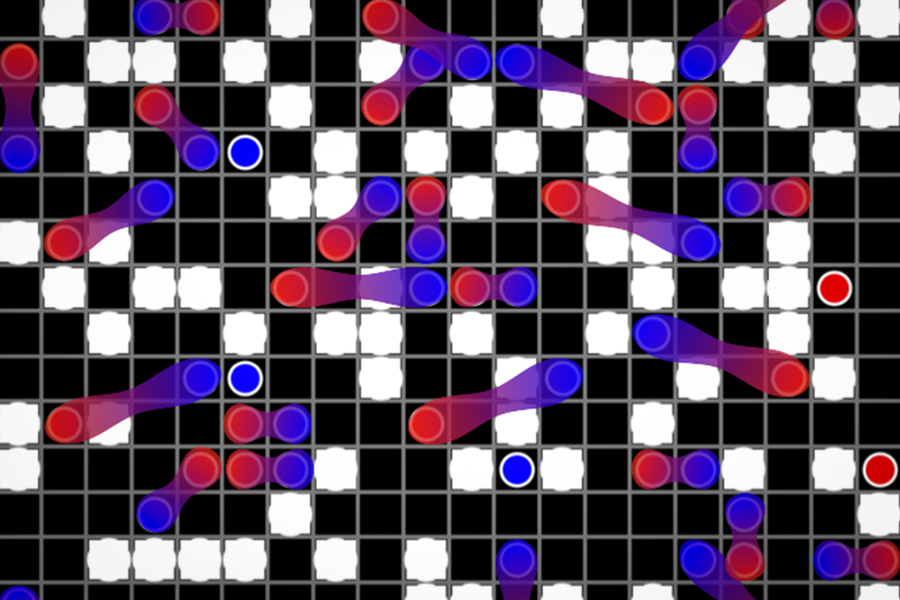 red and blue balls spin-up and spin-down fermions