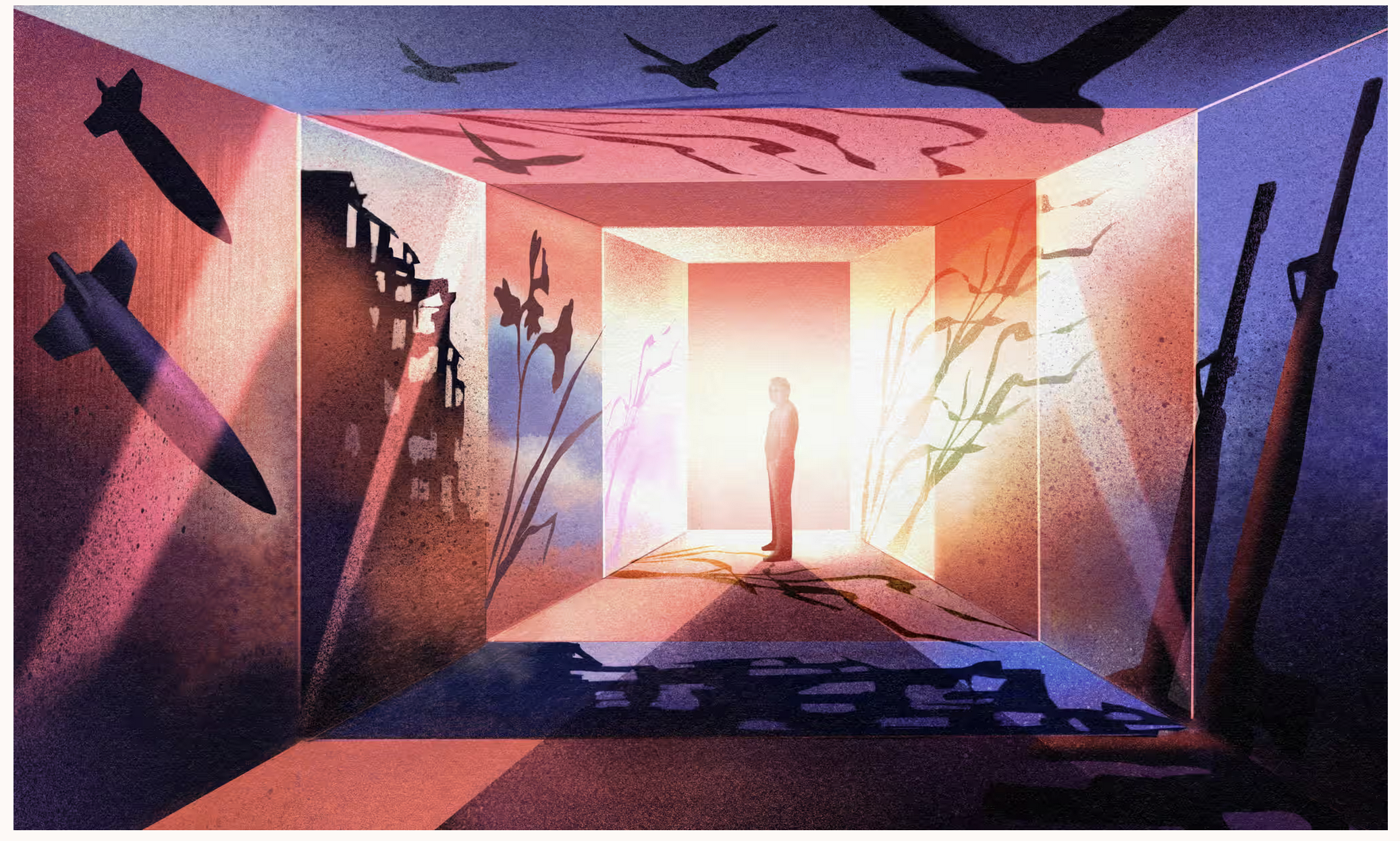 Artistic portrait of a man standing in a square hallway 