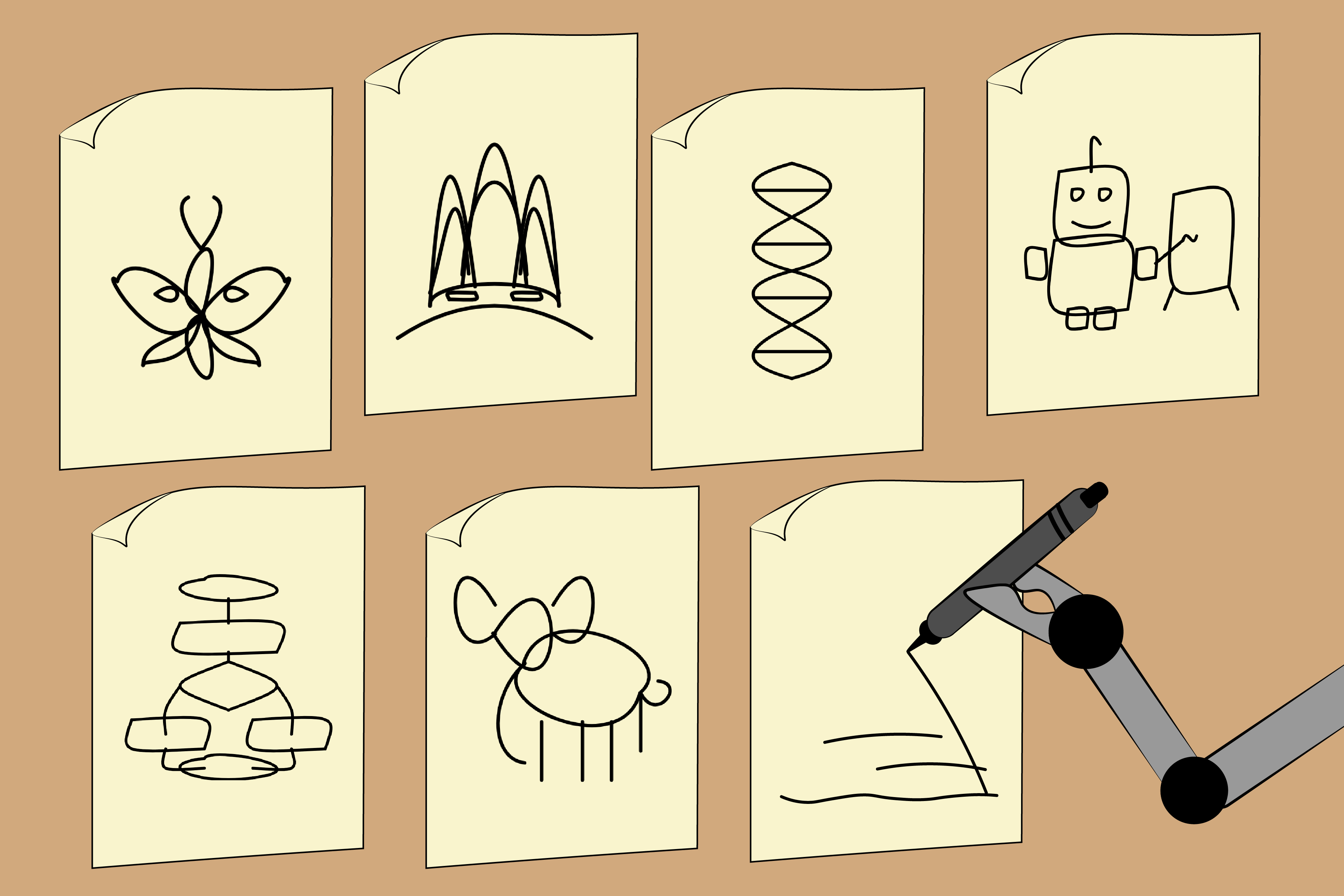 alt="SketchAgent uses a multimodal language model to turn natural language prompts into sketches in a few seconds. It can doodle on its own or through collaboration, drawing with a human or incorporating text-based input to sketch each part separately (Credits: Alex Shipps/MIT CSAIL, with AI-generated sketches from the researchers)."