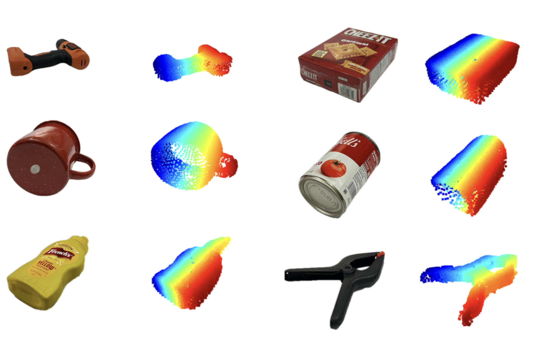 alt="Six objects, like a soup can and a cup, appear as rainbow-colored 3D objects."