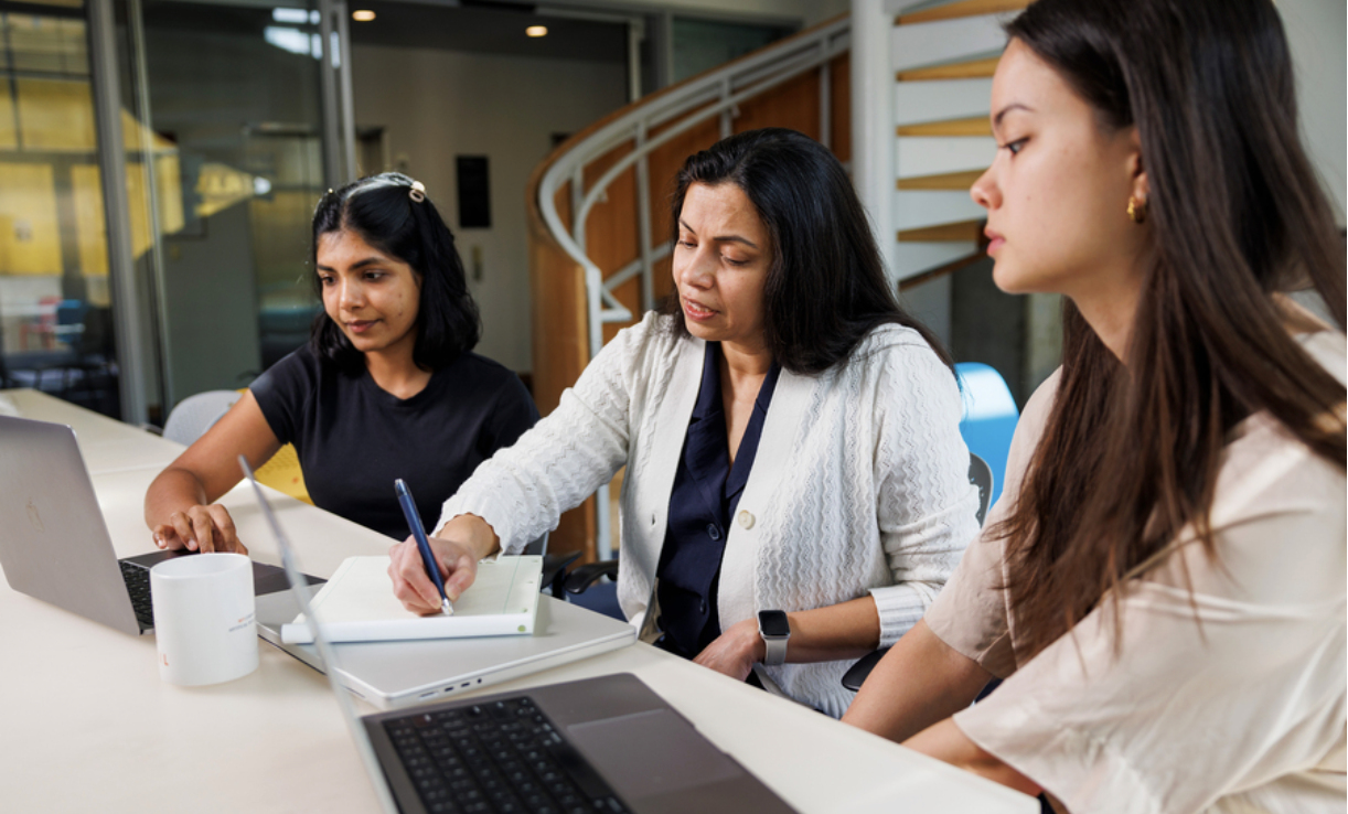 Irene Tenison, Lalana Kagal and Anna Murphy of the Decentralized Information Group (DIG) developed a new method that could bring more accurate and efficient AI models to high-stakes applications like health care and finance (Credits:Credit: Adam Glanzman).