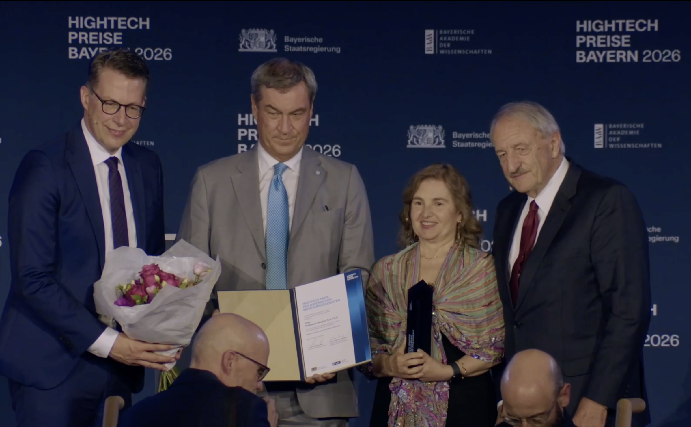 Daniela Rus, MIT Professor and CSAIL Director, receiving the award (Credit: Bavarian State Government and the Bavarian Academy of Sciences and Humanities).