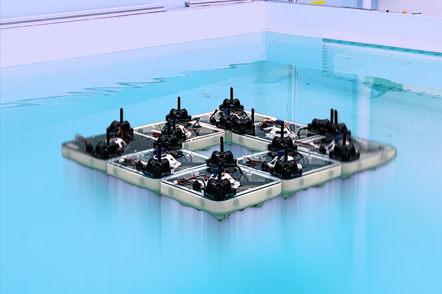 These small square robotic boats can assemble themselves into larger structures on the water, break apart, and reassemble into something new, all with minimal human direction 