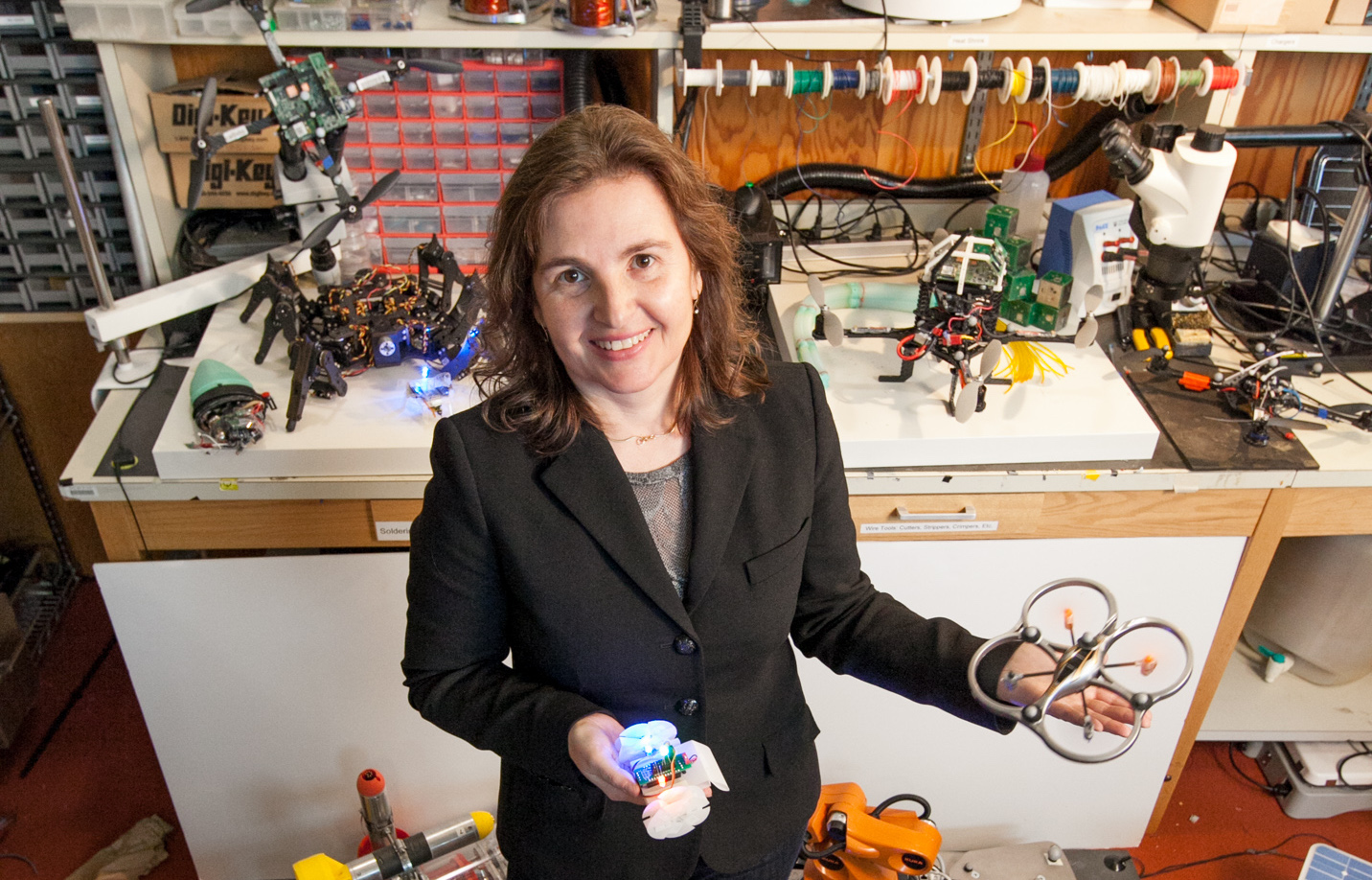 Daniela Rus in a robotics laboratory