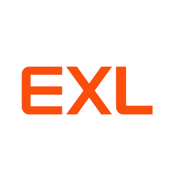EXL logo in orange font